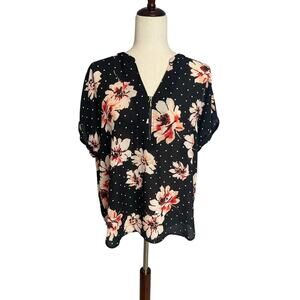 Maurices cap sleeve black peach floral blouse flowy women's size large